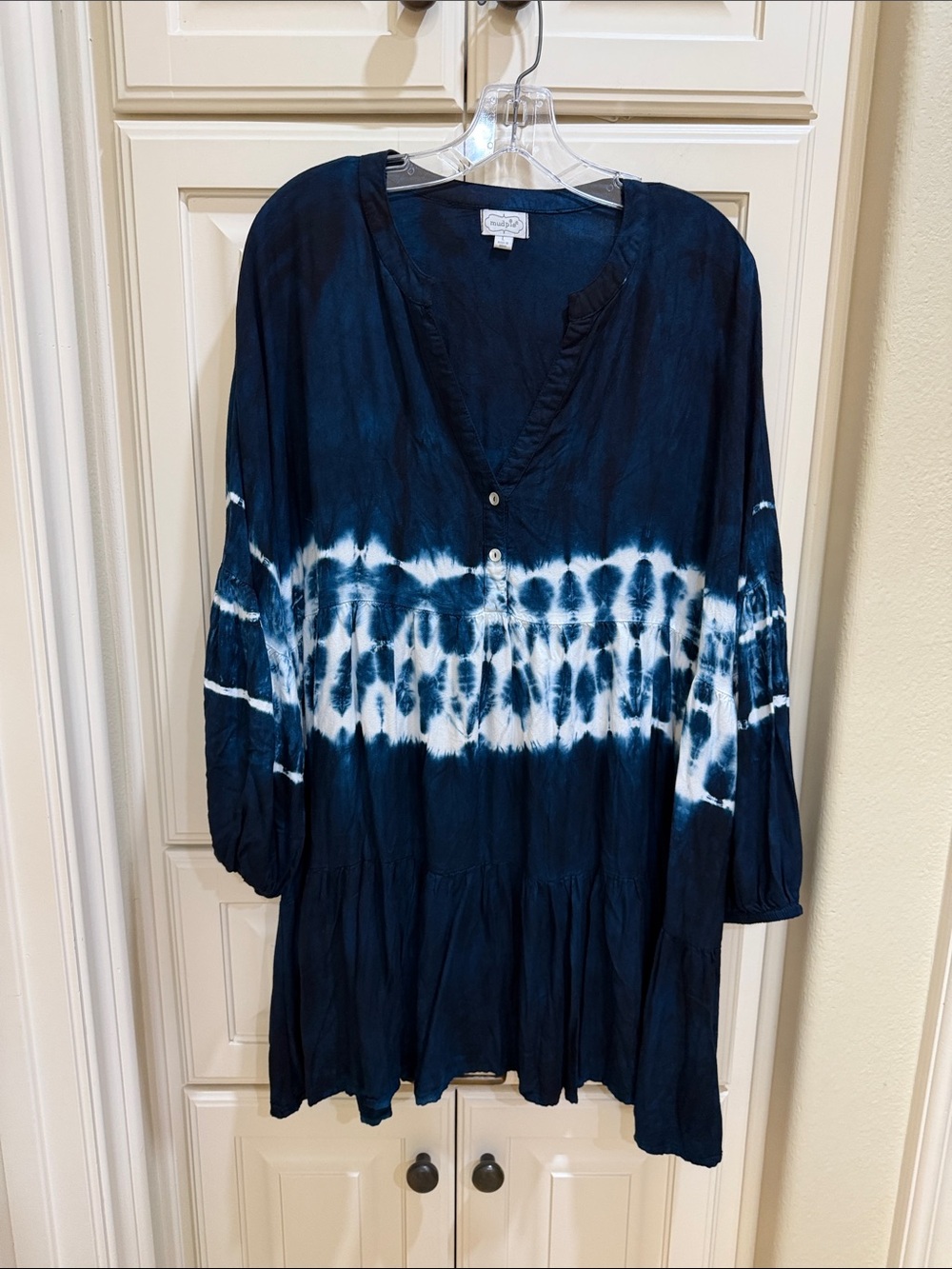 Mud Pie Navy and White Tie-Dye Midi Dress - Picture 1 of 2